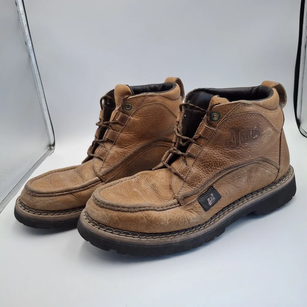 Justin Men's 12 M Leather Moc Toe Ankle Boots Brown Chukka Work Casual 988 Laced